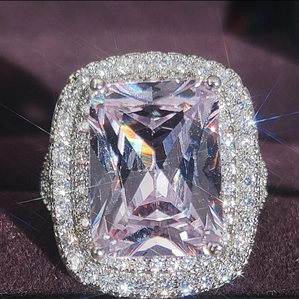 NEW PRINCESS DIAMOND ENGAGEMENT S925 SILVER RING, BEAUTIFUL RING, SHINY RING.